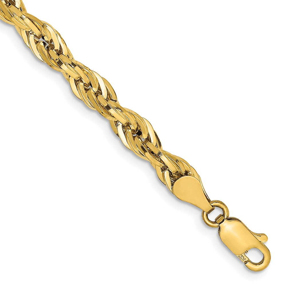 Pulsera de Cuerda Semi Sólida en Oro Amarillo de 14K, 7 Pulgadas y 4.75 mm con Cierre de Langosta