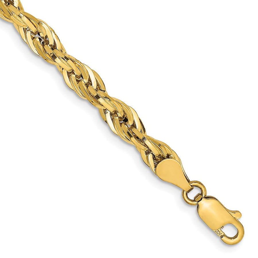 Pulsera de Cuerda Semi Sólida en Oro Amarillo de 14K, 7 Pulgadas y 4.75 mm con Cierre de Langosta