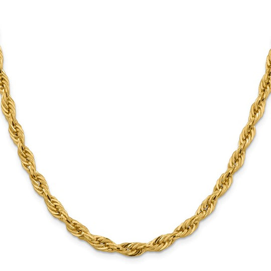 14K Semi-Solid Rope Chain, 18 inches, 5.4 mm with Lobster Clasp