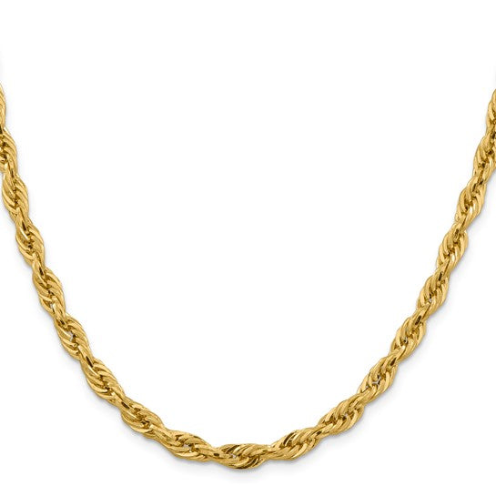 Cadena Rope Semisólida de 14K, 24 pulgadas, 5.4 mm con Cierre de Langosta