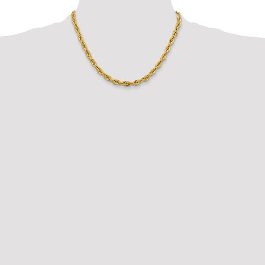14K Semi-Solid Rope Chain, 18 inches, 5.4 mm with Lobster Clasp