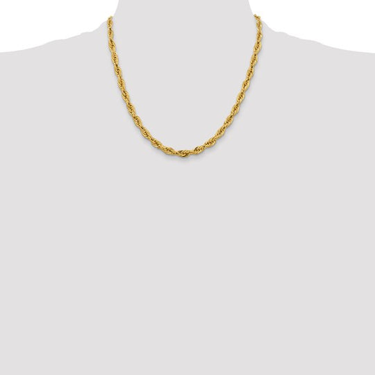 14K Yellow Gold Chain – 20 inches, 5.4 mm, Semi-Solid Rope with Lobster Clasp