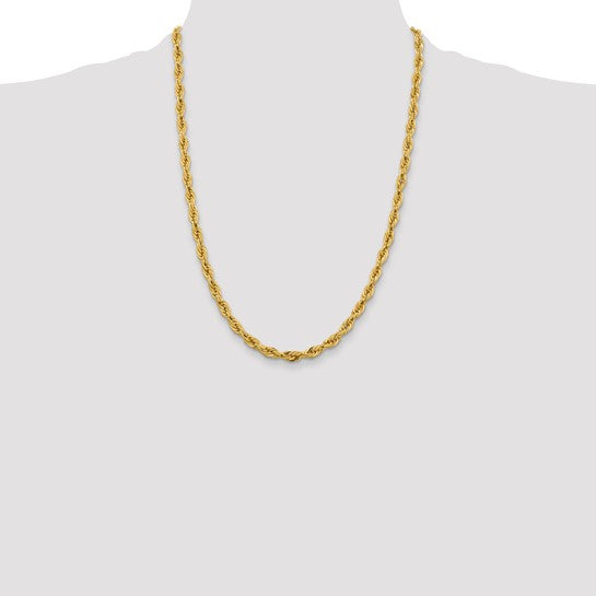 14K Semi-Solid Rope Chain, 24 inches, 5.4 mm with Lobster Clasp