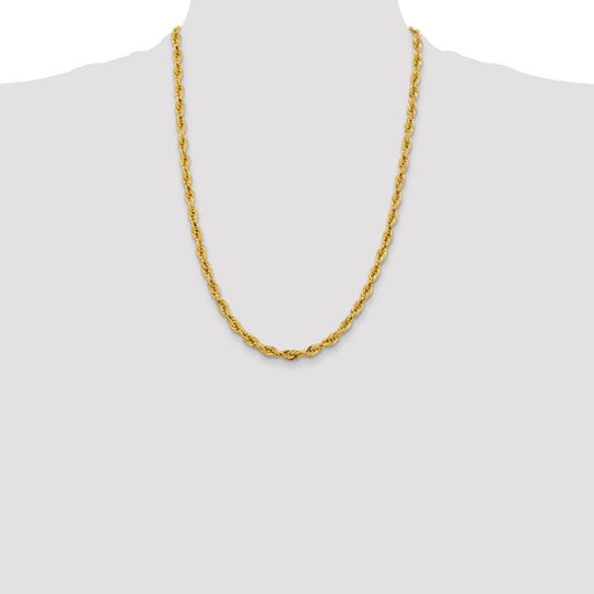 14K Semi-Solid Rope Chain, 24 inches, 5.4 mm with Lobster Clasp