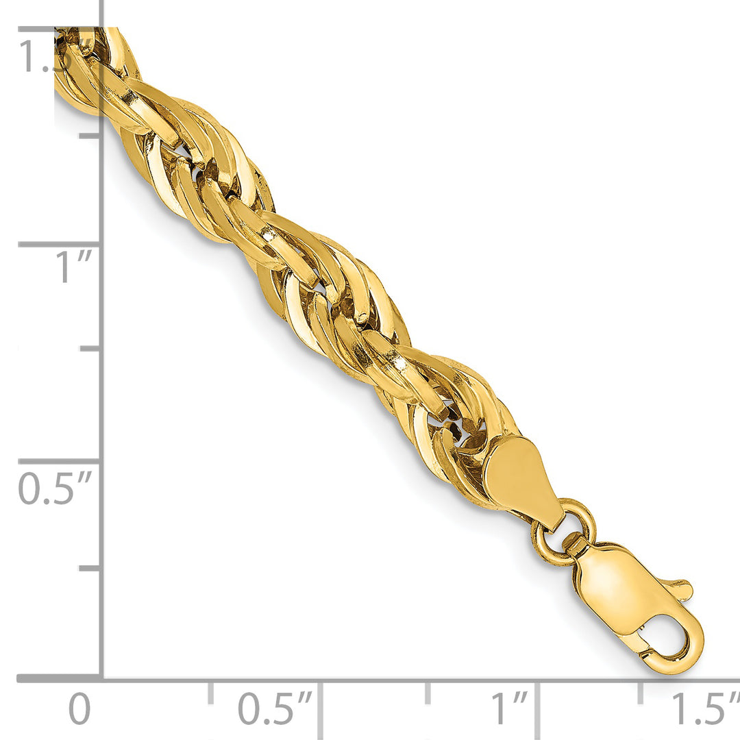 14K Yellow Gold Semi-Solid Rope Bracelet, 7 Inches, 5.4 mm with Lobster Clasp