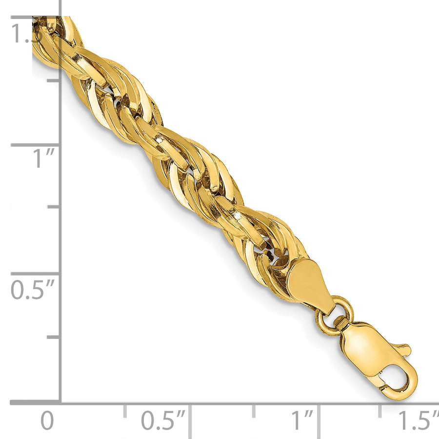 Pulsera de Cuerda Semi-Sólida en Oro Amarillo de 14K, 7 Pulgadas, 5.4 mm con Cierre Tipo Langosta