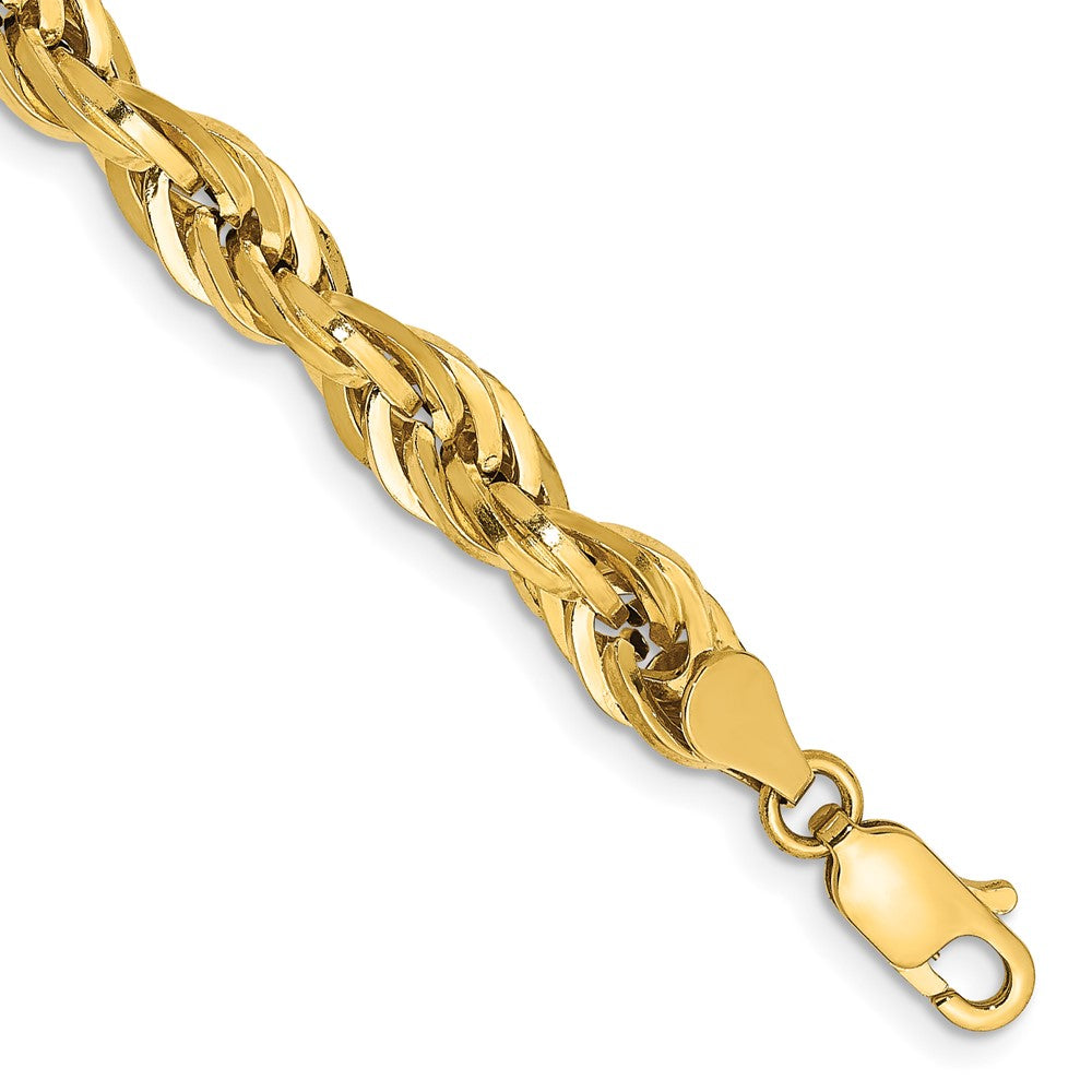14K Yellow Gold Semi-Solid Rope Bracelet, 7 Inches, 5.4 mm with Lobster Clasp