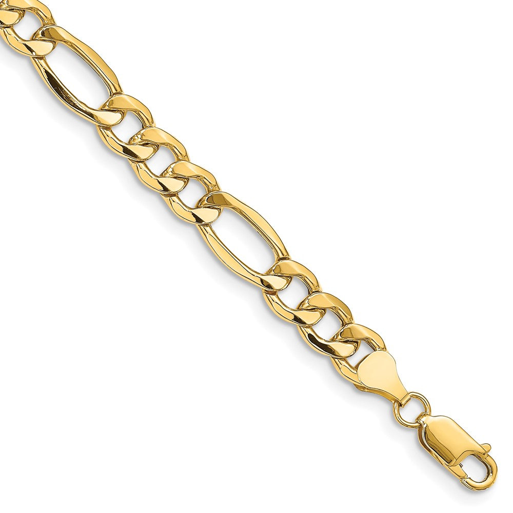 7 inch 8.5mm Semi-Solid Figaro Bracelet with 14K Lobster Clasp