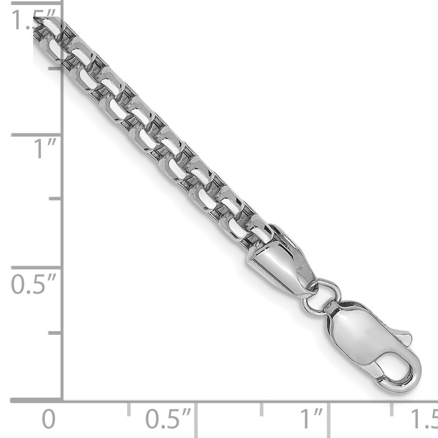 Pulsera de Oro Blanco de 14k, 7 pulgadas, Pulsera de Caja Redonda de 3.6mm con Cierre de Langosta