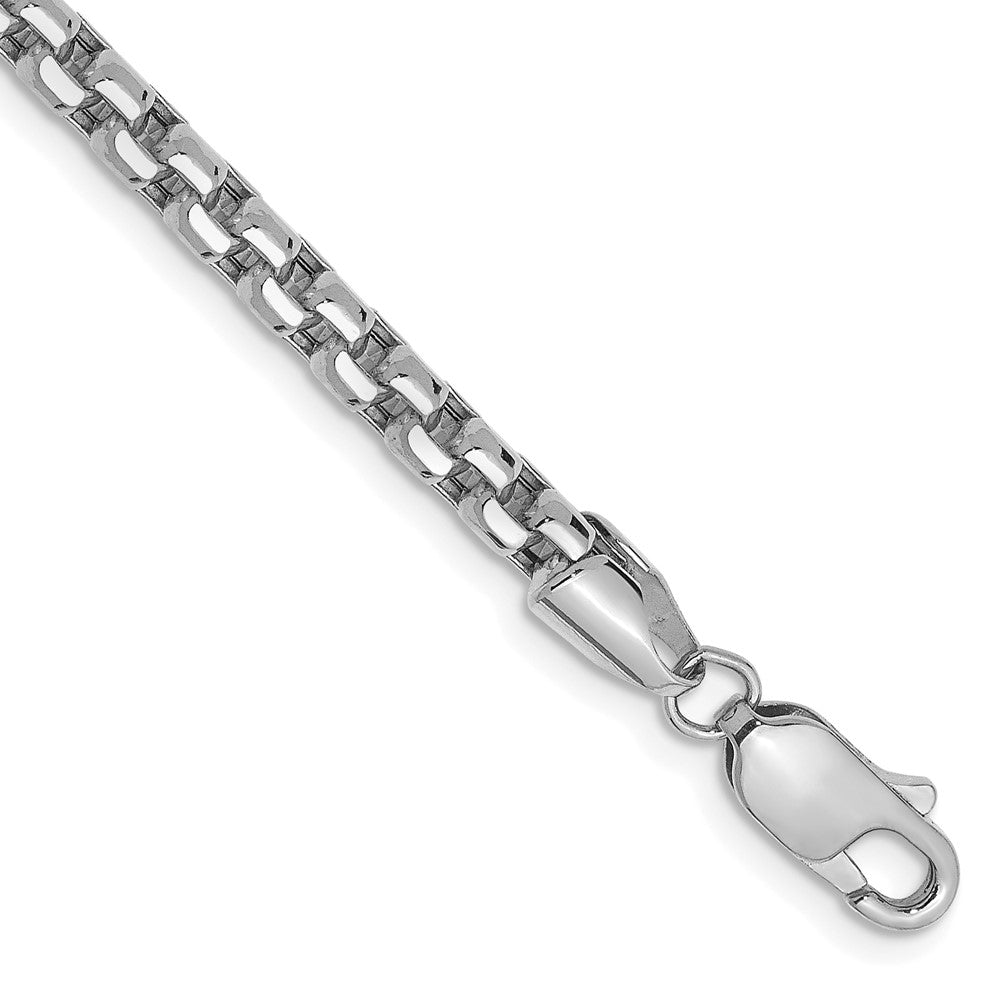 Pulsera de Oro Blanco de 14k, 8 pulgadas, Pulsera de Caja Redonda de 3.6mm con Cierre de Langosta