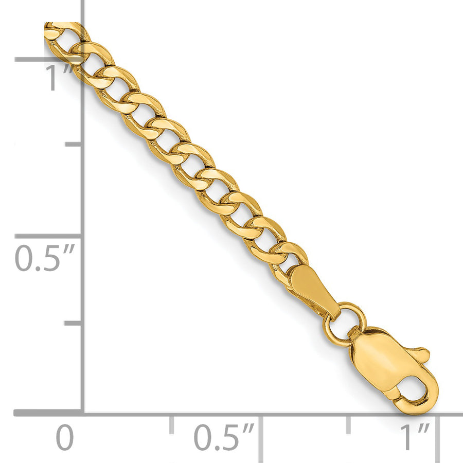 Tobillera de Cadena Curb Semi-Sólida de Oro Amarillo 14K de 10 Pulgadas