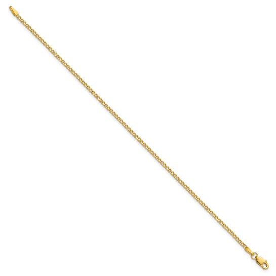 Tobillera de Oro Amarillo de 14K con Cadena Curb Semi-Sólida de 9 Pulgadas y Cierre de Langosta