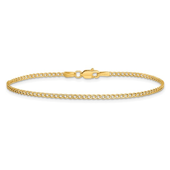 Tobillera de Oro Amarillo de 14K de 10 Pulgadas y 1.85 mm con Cadena Gruesa y Cierre de Langosta