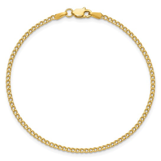 Tobillera de Oro Amarillo de 14K de 10 Pulgadas y 1.85 mm con Cadena Gruesa y Cierre de Langosta