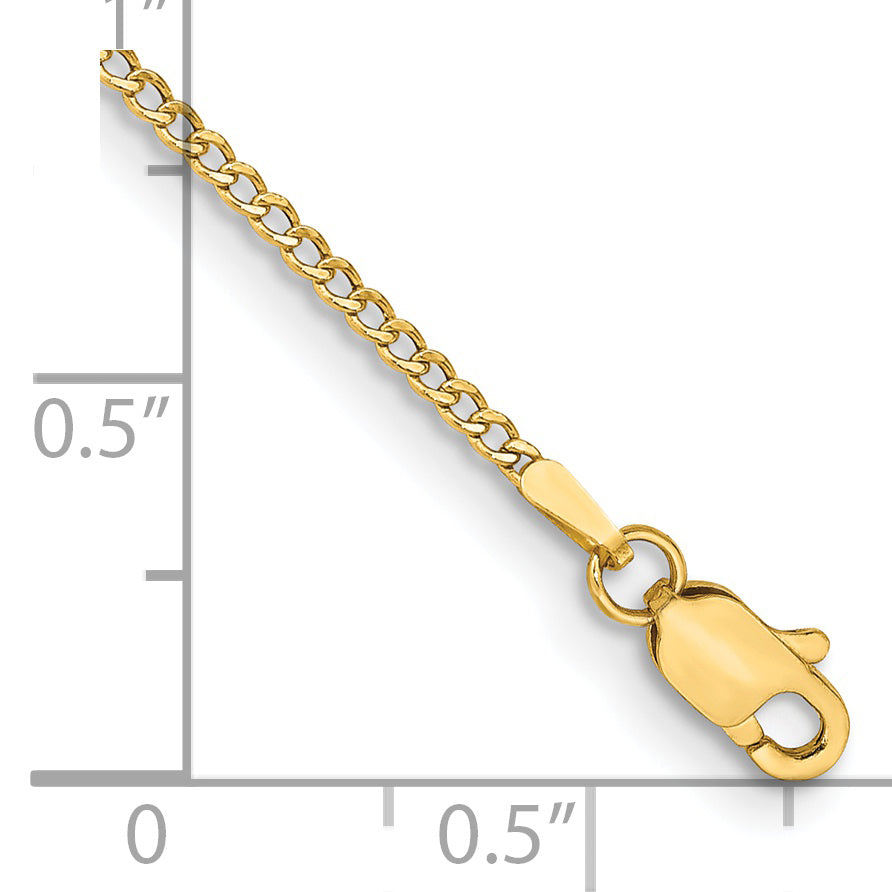 Tobillera de Oro Amarillo de 14K de 10 Pulgadas y 1.85 mm con Cadena Gruesa y Cierre de Langosta