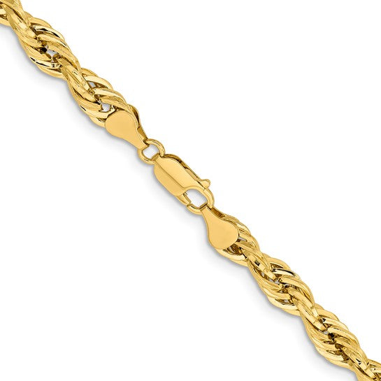 Cadena de Cuerda Semi-Sólida de Oro Amarillo de 14K, 22 pulgadas, 7 mm con Cierre de Langosta
