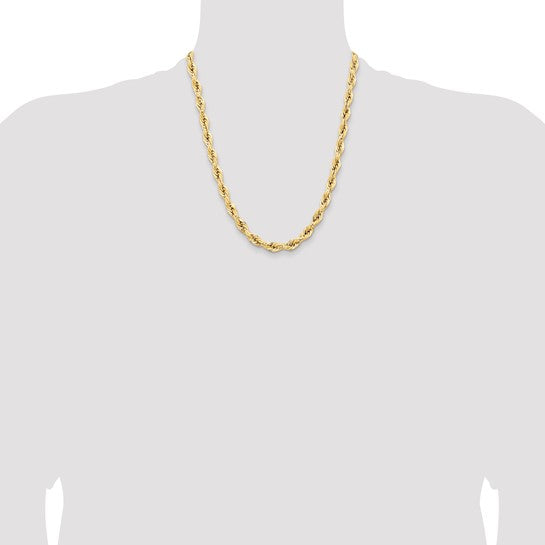 14K Yellow Gold Semi-Solid Rope Chain, 22 inches, 7mm with Lobster Clasp