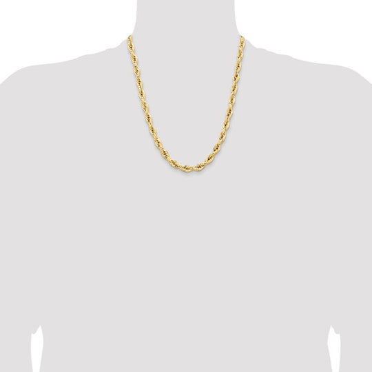 14K Yellow Gold Semi-Solid Rope Chain, 22 inches, 7mm with Lobster Clasp