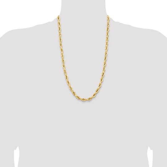 14K Yellow Gold Semi-Solid Rope Chain, 26 inches, 7mm with Lobster Clasp