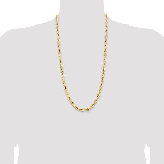 Cadena de Cuerda Semi-Sólida 14K Oro Amarillo 28 Pulgadas 7mm con Broche Langosta
