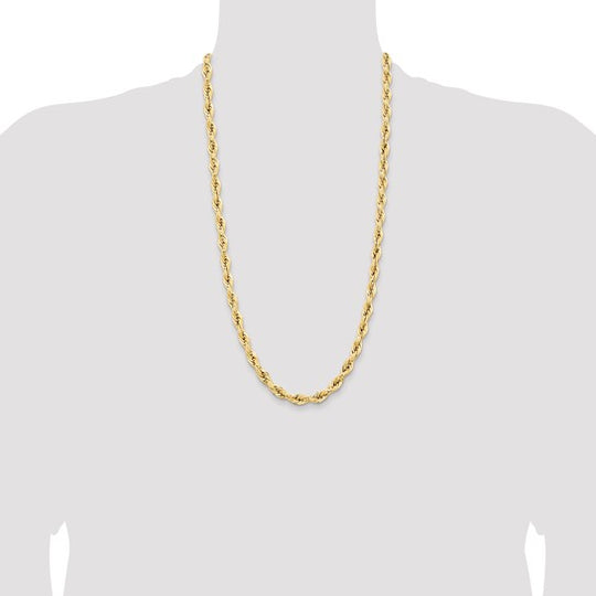 Cadena de Cuerda Semi-Sólida 14K Oro Amarillo 28 Pulgadas 7mm con Broche Langosta