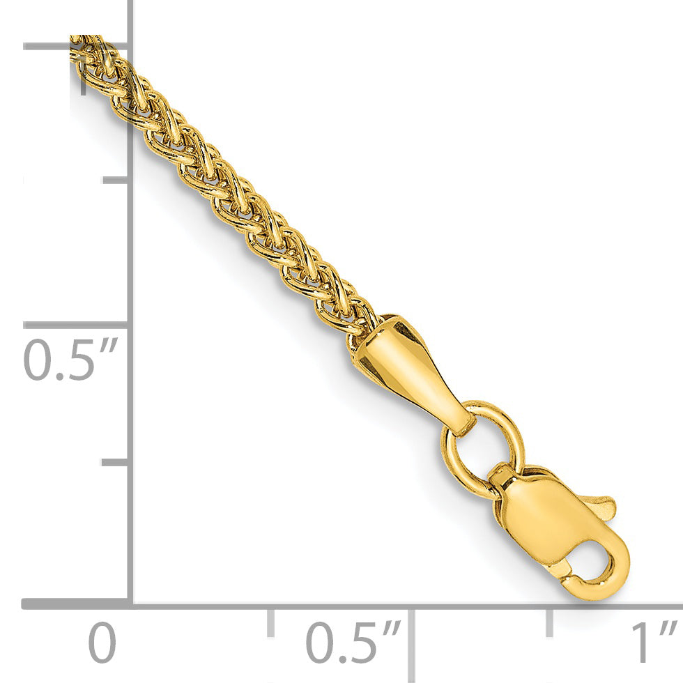 Tobillera de Oro Amarillo de 14K de 10 Pulgadas y 2 mm con Cadena de Trigo Semi-Sólida y Cierre de Anilla de Resorte