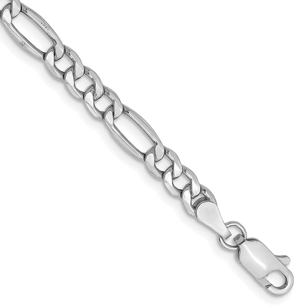 4.4mm Semi-Solid Figaro Bracelet in 14k White Gold with 8-inch Lobster Clasp