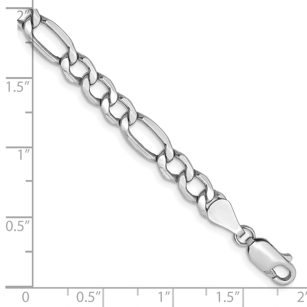 5.75mm Semi-Solid Figaro Bracelet in 14k White Gold with Lobster Clasp, 7 inches