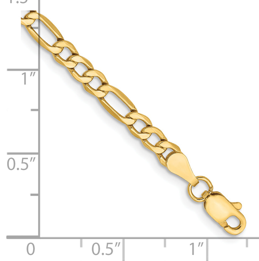 Tobillera 14K 10 Pulgadas 3.5mm Figaro Semi-Sólido con Cierre de Langosta