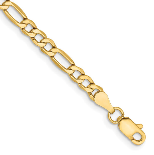 Tobillera 14K 10 pulgadas 3.5mm Figaro Semi-Sólido con Cierre de Langosta