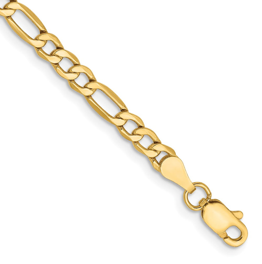 Tobillera 14K 10 Pulgadas 3.5mm Figaro Semi-Sólido con Cierre de Langosta
