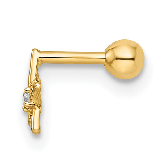 Barra Labret con Estrella y Circonita Cúbica, Calibre 18 en Oro de 14K