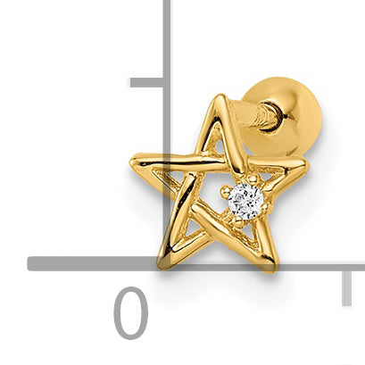 Barra Labret con Estrella y Circonita Cúbica, Calibre 18 en Oro de 14K