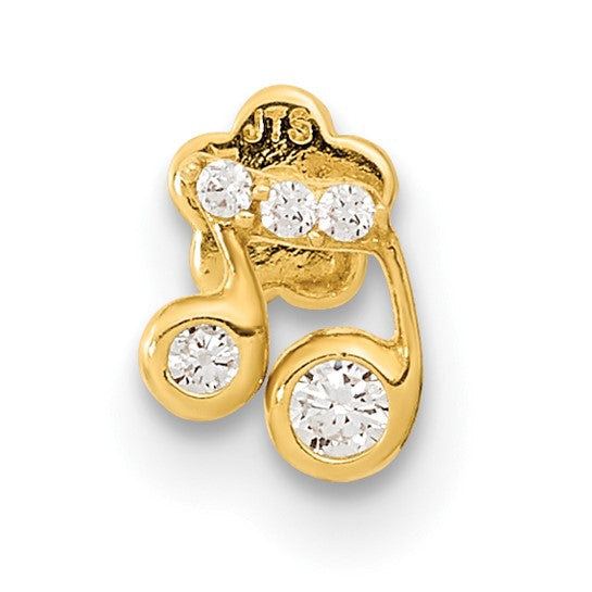 Musical Note Cartilage Body Jewelry with Cubic Zirconia, 18 Gauge in 14K Gold