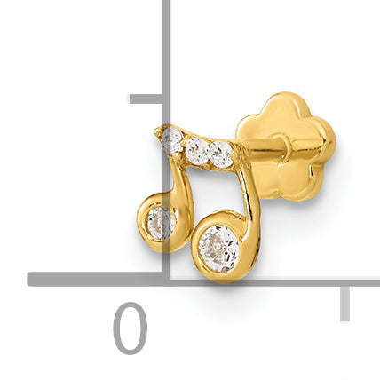 Musical Note Cartilage Body Jewelry with Cubic Zirconia, 18 Gauge in 14K Gold