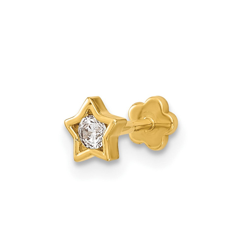 14K 18 Gauge Cubic Zirconia Star Cartilage Body Jewelry