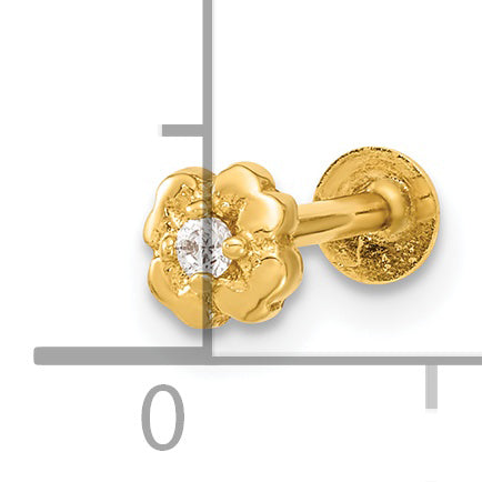 Joyería Corporal de Cartílago con Flor y Circonita Cúbica, Calibre 18 en Oro de 14K