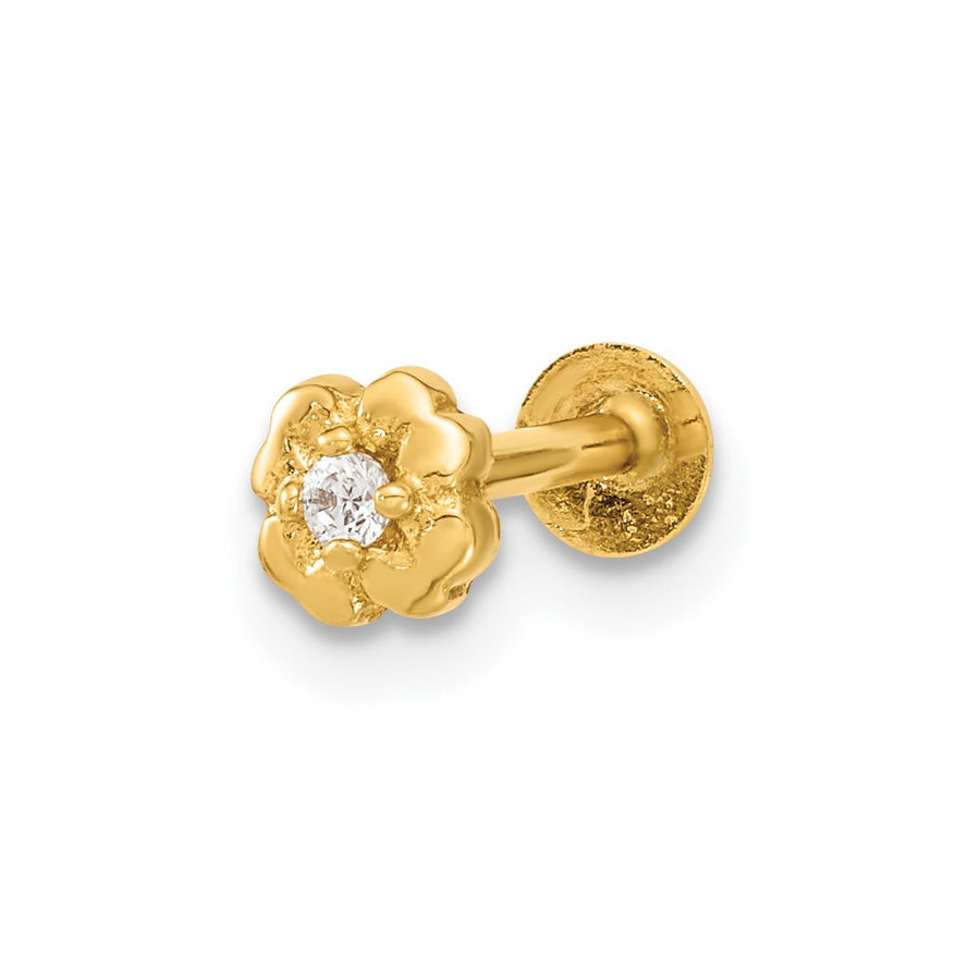 Joyería Corporal de Cartílago con Flor y Circonita Cúbica, Calibre 18 en Oro de 14K