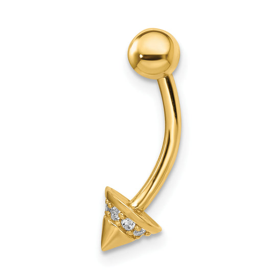 14 Gauge Cubic Zirconia Cone Belly Button Ring in 14k Gold