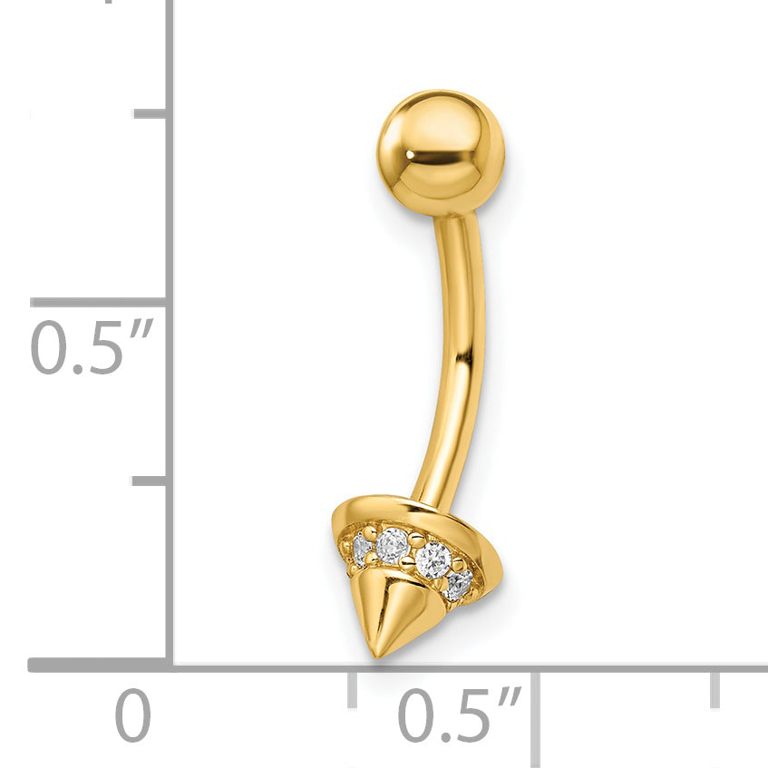 14 Gauge Cubic Zirconia Cone Belly Button Ring in 14k Gold