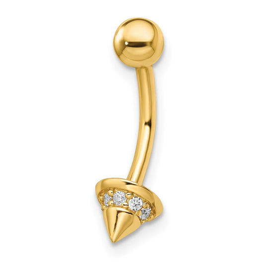 14 Gauge Cubic Zirconia Cone Belly Button Ring in 14k Gold