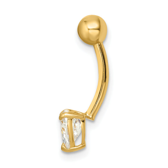 Heart-Shaped Cubic Zirconia Belly Button Ring, 14 Gauge in 14K Gold