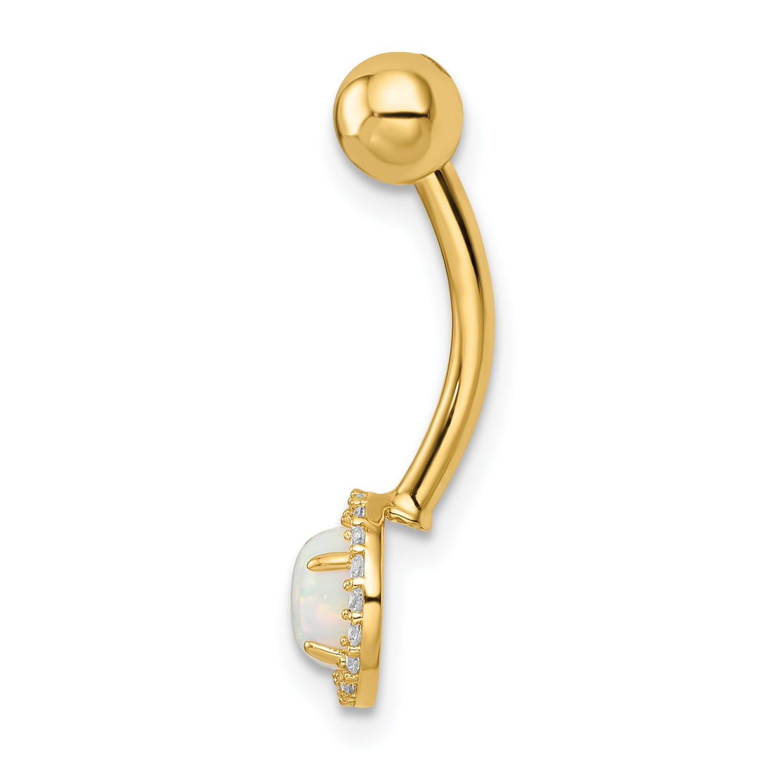 Opal and Cubic Zirconia Belly Button Ring in 14k Gold - 14 Gauge