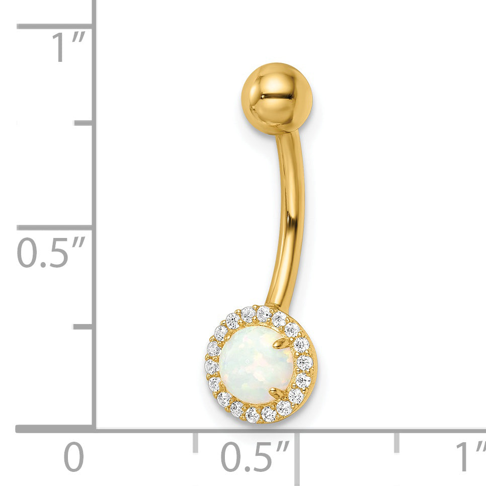 Opal and Cubic Zirconia Belly Button Ring in 14k Gold - 14 Gauge