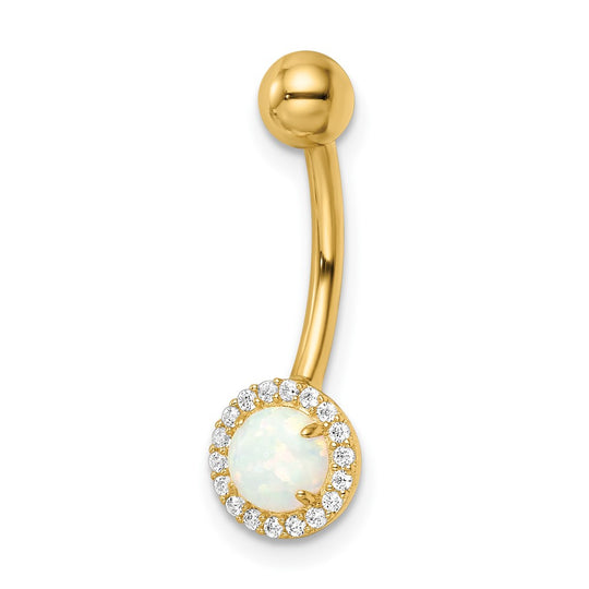 Opal and Cubic Zirconia Belly Button Ring in 14k Gold - 14 Gauge