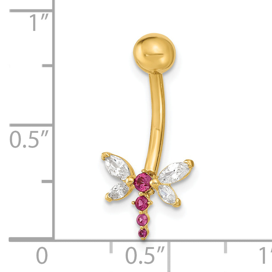 Aro para Ombligo con Libélula y Circonita Cúbica, Calibre 14 en Oro de 14K