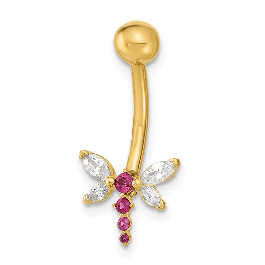14K Gold Plated Dragonfly Cubic Zirconia Belly Button Ring