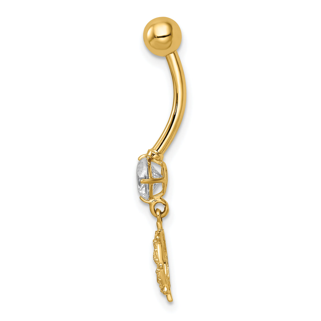Anchor and Rudder Belly Button Ring with Cubic Zirconia, 14 Gauge in 14K Gold