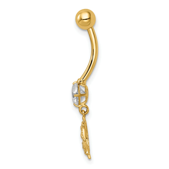 Anchor and Rudder Belly Button Ring with Cubic Zirconia, 14 Gauge in 14K Gold