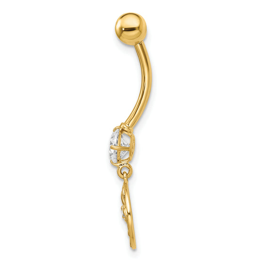 14k Gold 14 Gauge Palm Tree Cubic Zirconia Belly Button Ring